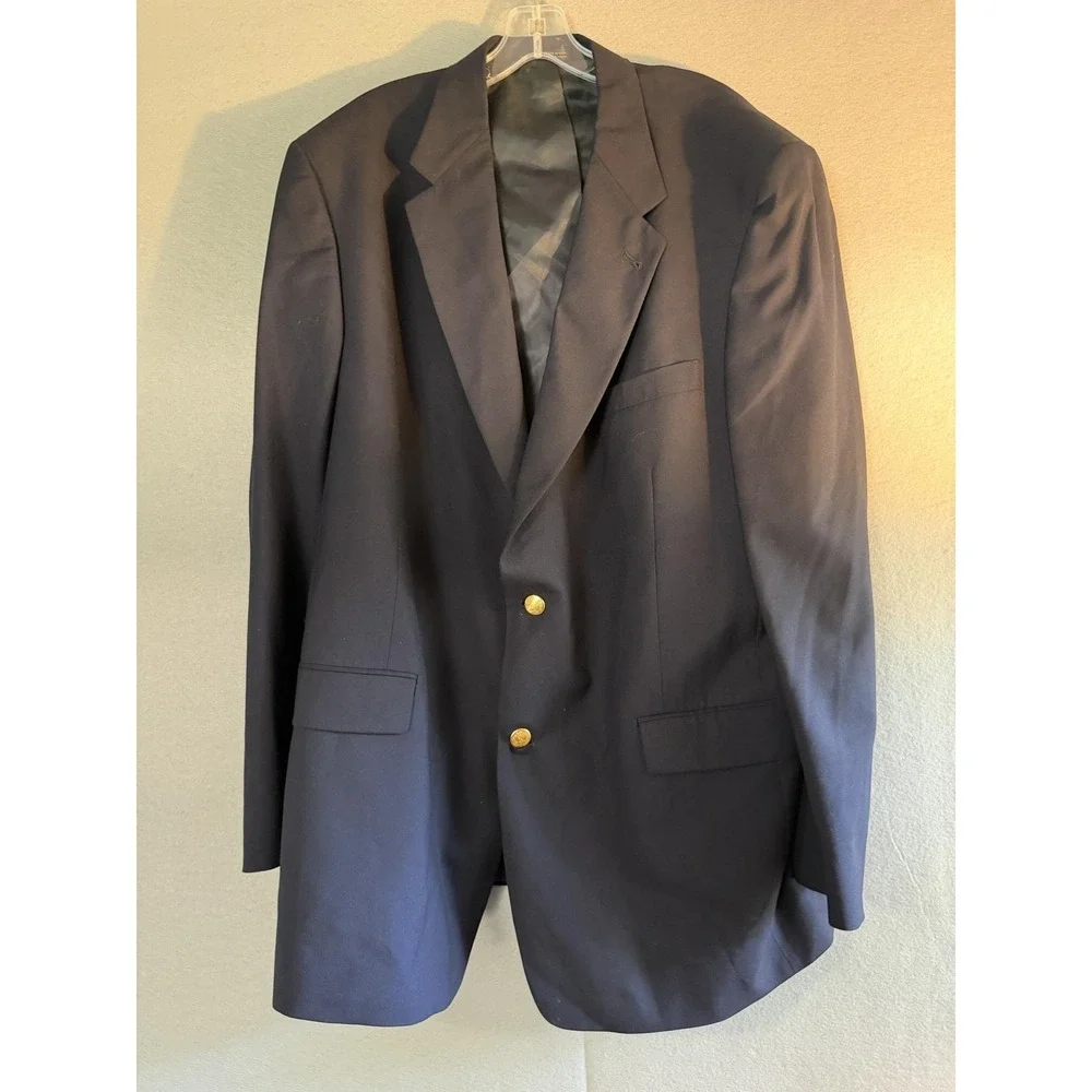 Hart Schaffner Marx Blazer Sport Coat Mens 48L Blue Gold Button USA Jacket